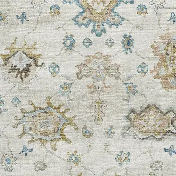 3' X 5' Linen Blue And Coffee Floral Medallion Washable Area Rug With UV Protection