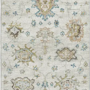3' X 5' Linen Blue And Coffee Floral Medallion Washable Area Rug With UV Protection