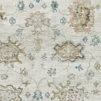 5' X 8' Linen Blue And Coffee Floral Medallion Washable Area Rug With UV Protection