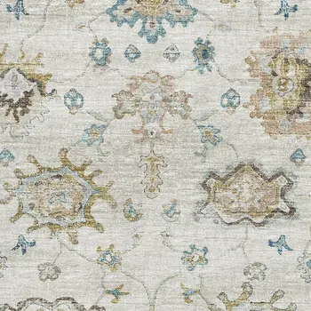 10' X 14' Linen Blue And Coffee Floral Medallion Washable Area Rug With UV Protection