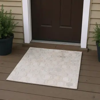 3' X 5' Ivory And Gray Geometric Washable Area Rug With UV Protection