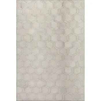 5' X 8' Ivory And Gray Geometric Washable Area Rug With UV Protection