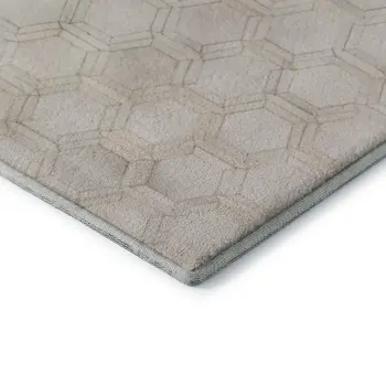 5' X 8' Ivory And Gray Geometric Washable Area Rug With UV Protection