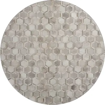 8' Gray Ivory And Beige Geometric Washable Round Rug With UV Protection