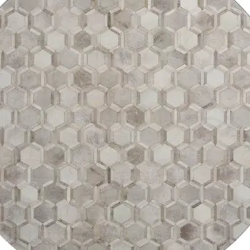 8' Gray Ivory And Beige Geometric Washable Round Rug With UV Protection