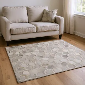 10' X 14' Gray Ivory And Beige Geometric Washable Area Rug With UV Protection