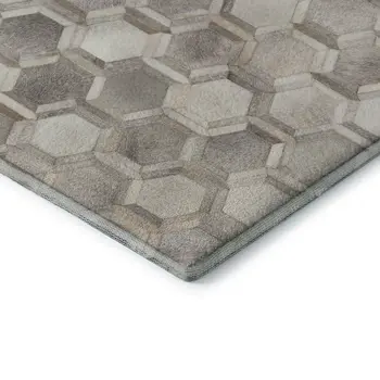 10' X 14' Gray Ivory And Beige Geometric Washable Area Rug With UV Protection