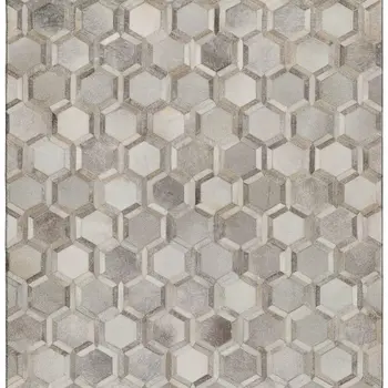 10' X 14' Gray Ivory And Beige Geometric Washable Area Rug With UV Protection