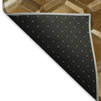 8' Brown Ivory And Beige Geometric Washable Round Rug With UV Protection