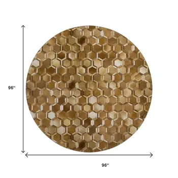 8' Brown Ivory And Beige Geometric Washable Round Rug With UV Protection