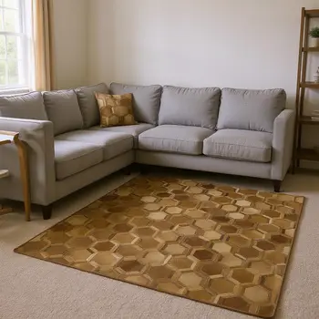 8' X 10' Brown Ivory And Beige Geometric Washable Area Rug With UV Protection