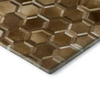 10' X 14' Brown Ivory And Beige Geometric Washable Area Rug With UV Protection