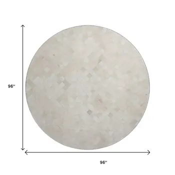 8' Ivory And Gray Geometric Washable Round Rug With UV Protection