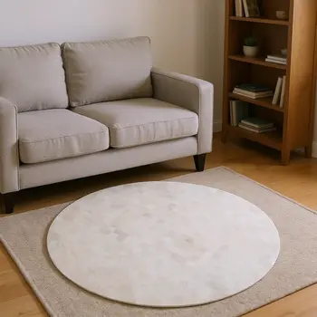 8' Ivory And Gray Geometric Washable Round Rug With UV Protection