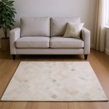 8' X 10' Ivory And Gray Geometric Washable Area Rug With UV Protection