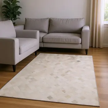 10' X 14' Ivory And Gray Geometric Washable Area Rug With UV Protection