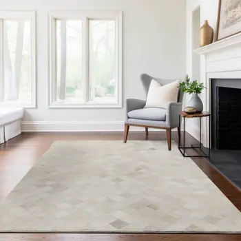10' X 14' Ivory And Gray Geometric Washable Area Rug With UV Protection