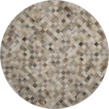 8' Gray Ivory And Beige Geometric Washable Round Rug With UV Protection