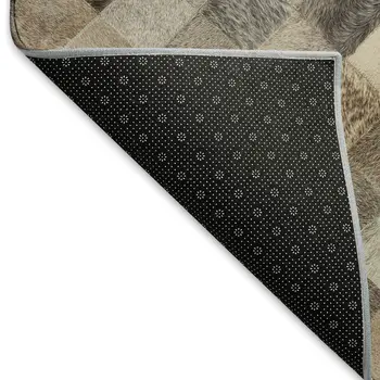 8' Gray Ivory And Beige Geometric Washable Round Rug With UV Protection