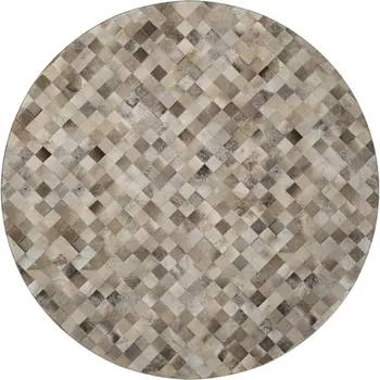 8' Gray Ivory And Beige Geometric Washable Round Rug With UV Protection