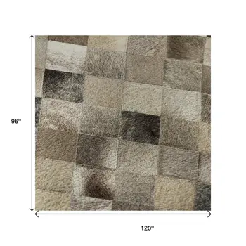 8' X 10' Gray Ivory And Beige Geometric Washable Area Rug With UV Protection
