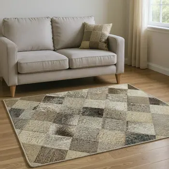 10' X 14' Gray Ivory And Beige Geometric Washable Area Rug With UV Protection