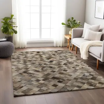 10' X 14' Gray Ivory And Beige Geometric Washable Area Rug With UV Protection