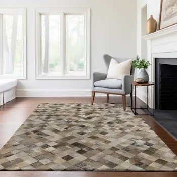 10' X 14' Gray Ivory And Beige Geometric Washable Area Rug With UV Protection