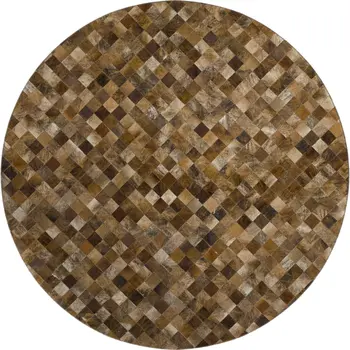 8' Brown Beige And Coffee Geometric Washable Round Rug With UV Protection