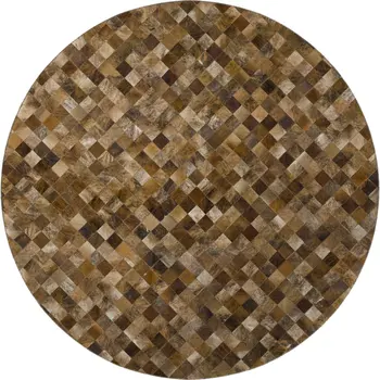8' Brown Beige And Coffee Geometric Washable Round Rug With UV Protection