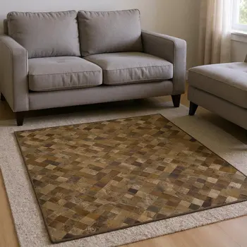 9' X 12' Brown Beige And Coffee Geometric Washable Area Rug With UV Protection
