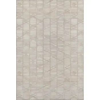 5' X 8' Ivory And Beige Geometric Washable Area Rug With UV Protection