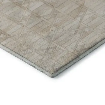 5' X 8' Ivory And Beige Geometric Washable Area Rug With UV Protection