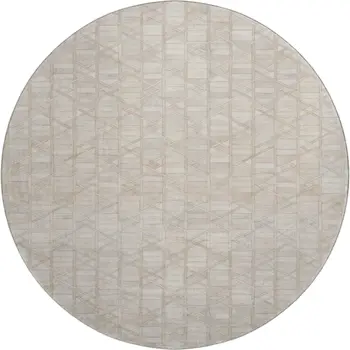 8' Ivory And Beige Geometric Washable Round Rug With UV Protection