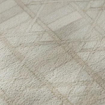 8' Ivory And Beige Geometric Washable Round Rug With UV Protection