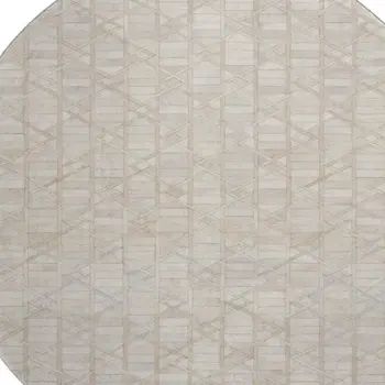 8' Ivory And Beige Geometric Washable Round Rug With UV Protection