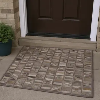 3' X 5' Gray Ivory And Beige Geometric Washable Area Rug With UV Protection