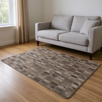 5' X 8' Gray Ivory And Beige Geometric Washable Area Rug With UV Protection