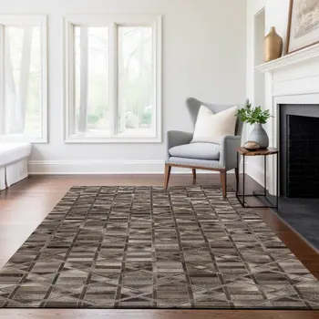 5' X 8' Gray Ivory And Beige Geometric Washable Area Rug With UV Protection