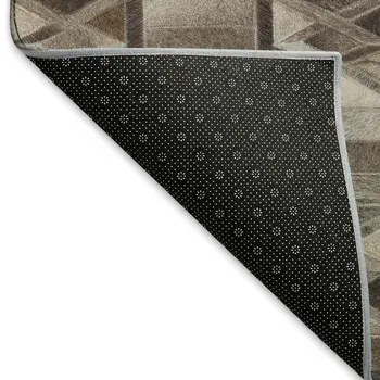 8' Gray Ivory And Beige Geometric Washable Round Rug With UV Protection