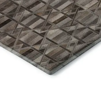 8' Gray Ivory And Beige Geometric Washable Round Rug With UV Protection