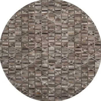 8' Gray Ivory And Beige Geometric Washable Round Rug With UV Protection