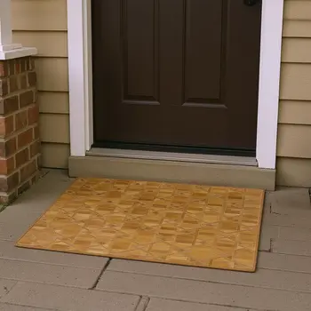 3' X 5' Brown Beige And Gold Geometric Washable Area Rug With UV Protection