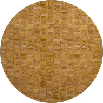 8' Brown Beige And Gold Geometric Washable Round Rug With UV Protection