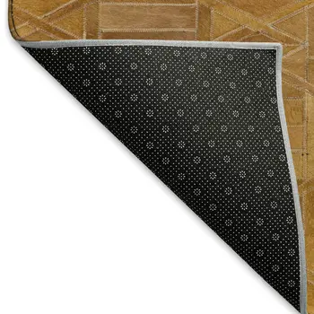 9' X 12' Brown Beige And Gold Geometric Washable Area Rug With UV Protection