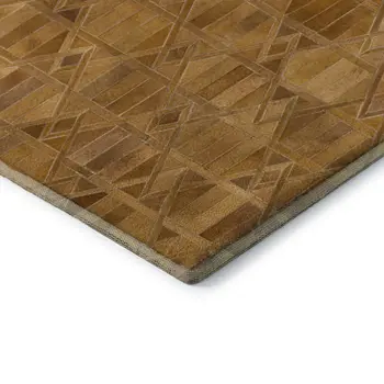 9' X 12' Brown Beige And Gold Geometric Washable Area Rug With UV Protection