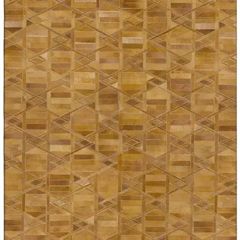 10' X 14' Brown Beige And Gold Geometric Washable Area Rug With UV Protection