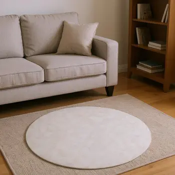 8' Ivory And Gray Geometric Washable Round Rug With UV Protection