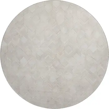 8' Ivory And Gray Geometric Washable Round Rug With UV Protection