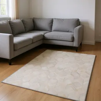 9' X 12' Ivory And Gray Geometric Washable Area Rug With UV Protection